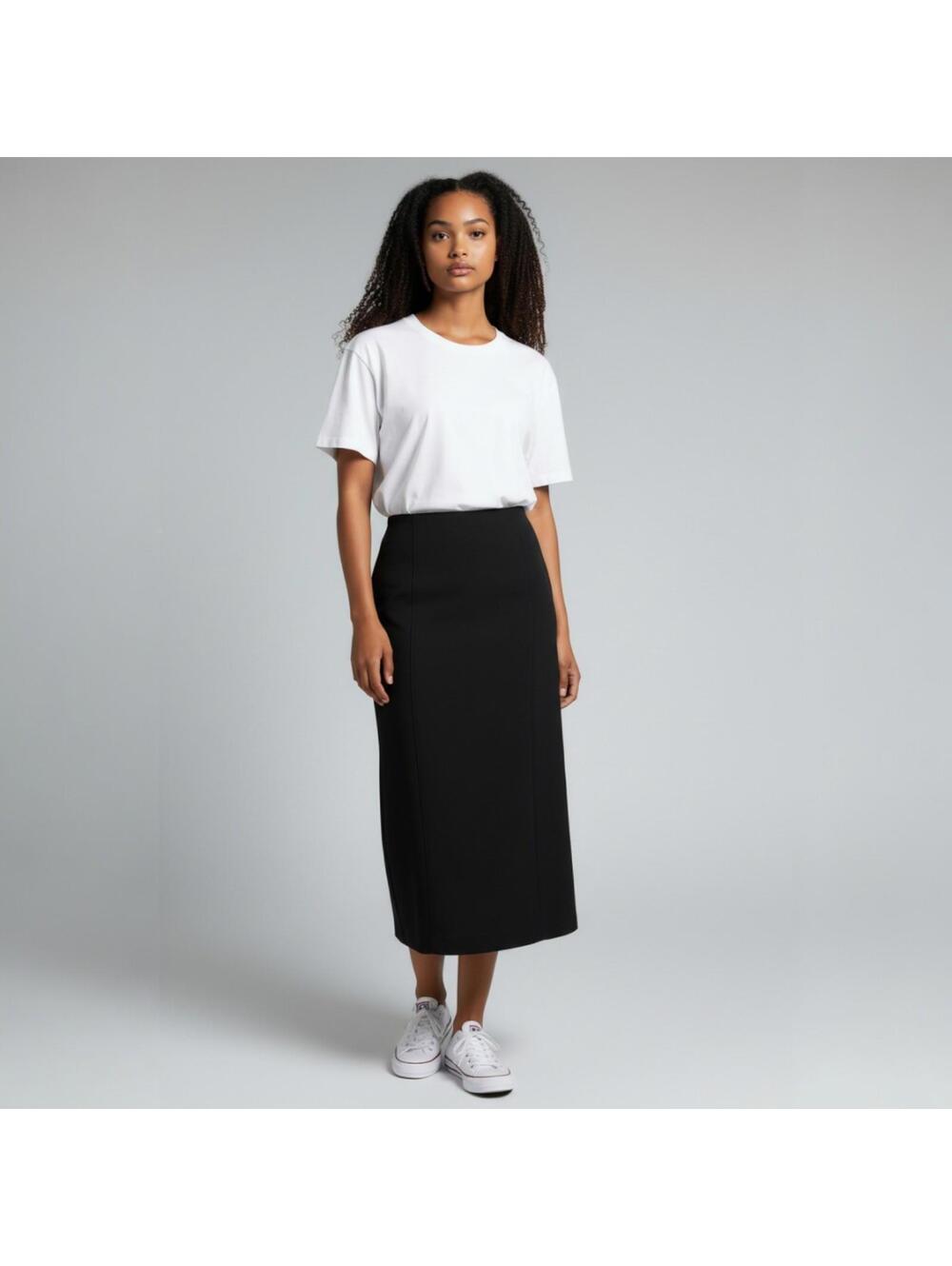 ALEEZA PARIS Black Knit Fit & Flare Maxi Skirt S Small Elastic Waist Viscose New